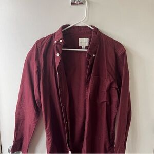 AMERICAN EAGLE  Oxford Cotton Button-Up Shirt Burgundy Size S